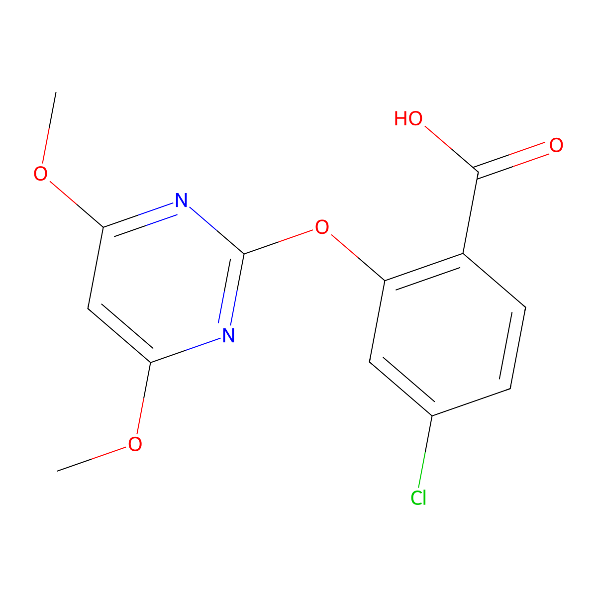 4-Chloro-2-[(4,6-dimethoxy-2-pyrimidinyl)oxy]benzoic acid molecular structure, CAS 113761-65-2