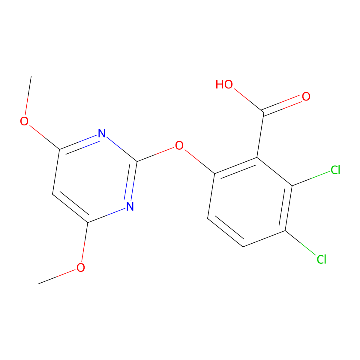 2,3-Dichloro-6-[(4,6-dimethoxy-2-pyrimidinyl)oxy]benzoic acid molecular structure, CAS 113763-22-7