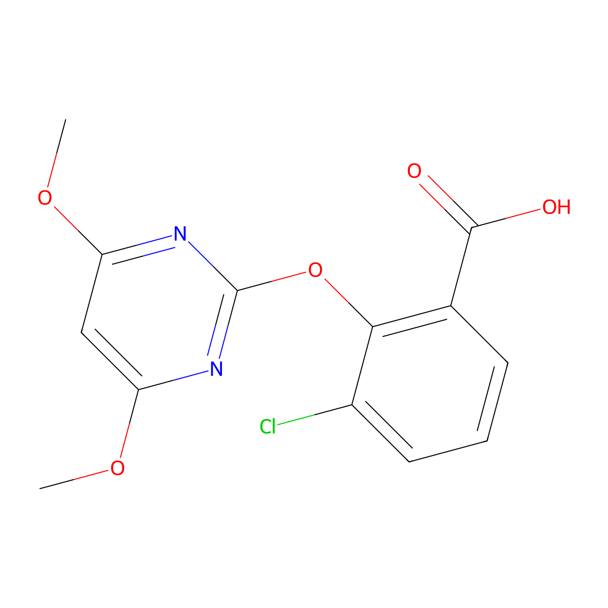 3-Chloro-2-[(4,6-dimethoxy-2-pyrimidinyl)oxy]benzoic acid molecular structure, CAS 113763-27-2