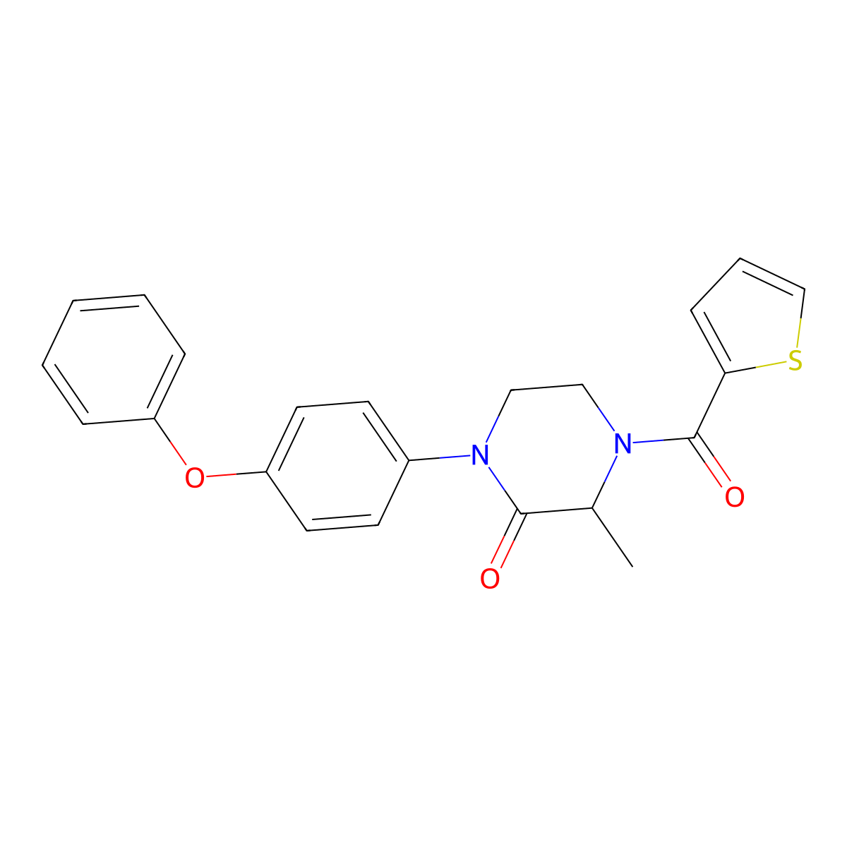3-methyl-1-(4-phenoxyphenyl)-4-(2-thienylcarbonyl)tetrahydro-2(1H)-pyrazinone molecular structure, CAS 1137666-02-4