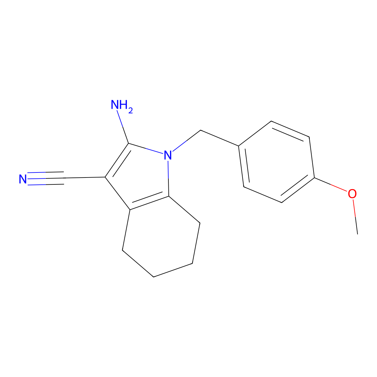 2-amino-1-(4-methoxybenzyl)-4,5,6,7-tetrahydro-1H-indole-3-carbonitrile molecular structure, CAS 113772-12-6