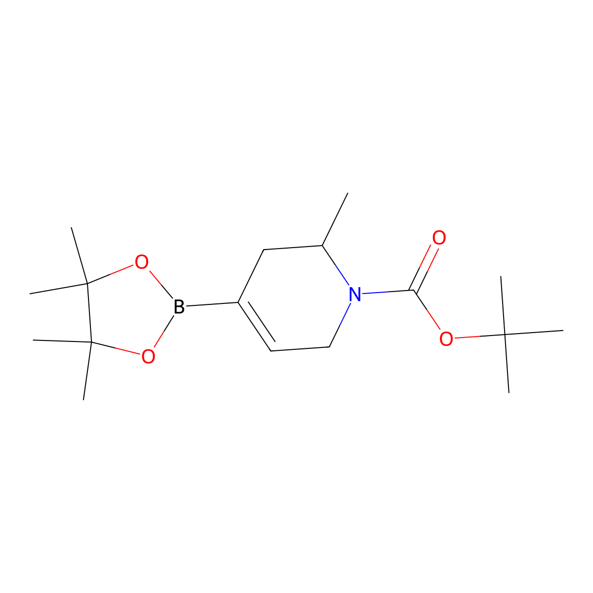 tert-Butyl 2-methyl-4-(tetramethyl-1,3,2-dioxaborolan-2-yl)-1,2,3,6-tetrahydropyridine-1-carboxylate molecular structure, CAS 1137949-58-6