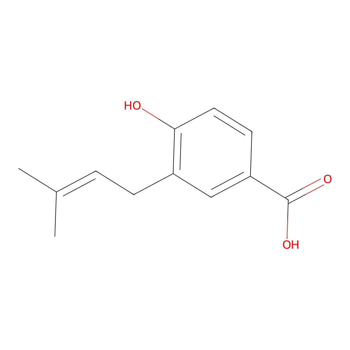 4-Hydroxy-3-(3-methylbut-2-en-1-yl)benzoic acid molecular structure, CAS 1138-41-6