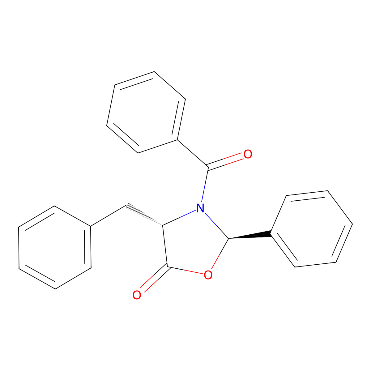 (2R,4S)-3-benzoyl-4-benzyl-2-phenyl-1,3-oxazolidin-5-one molecular structure, CAS 113806-30-7