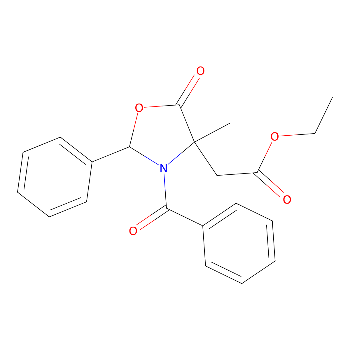 (2R,4S)-3-Benzoyl-4-ethoxylcarbonylmethyl-4-methyl-5-oxazolidinone molecular structure, CAS 113806-36-3