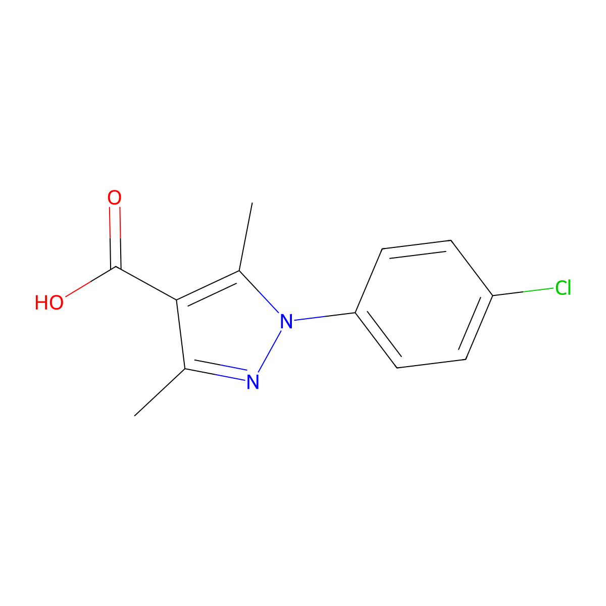 1-(4-chlorophenyl)-3,5-dimethyl-1H-pyrazole-4-carboxylic acid molecular structure, CAS 113808-87-0