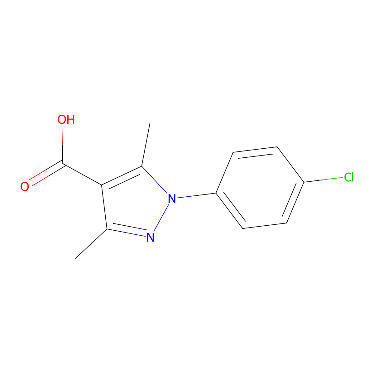 1-(4-chlorophenyl)-3,5-dimethyl-1H-pyrazole-4-carboxylic acid molecular structure, CAS 113808-87-0