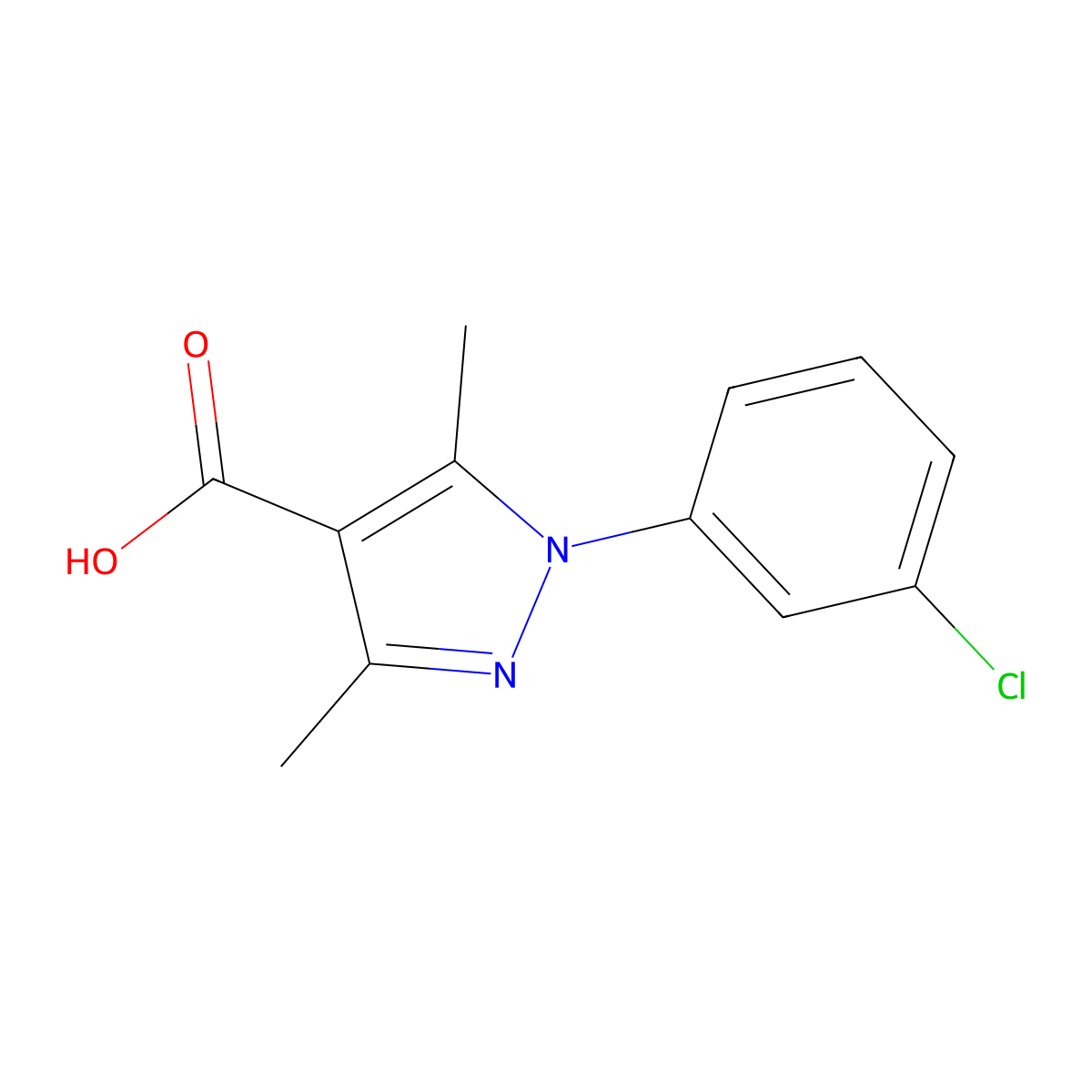 1-(3-chlorophenyl)-3,5-dimethyl-1H-pyrazole-4-carboxylic acid molecular structure, CAS 113808-90-5