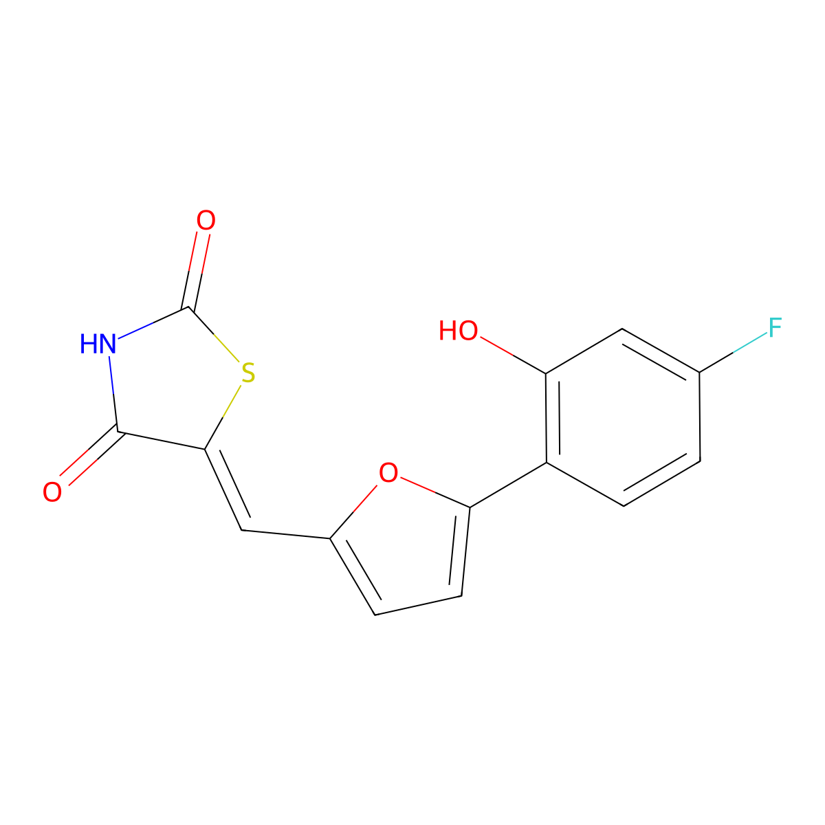 5-((5-(4-Fluoro-2-hydroxyphenyl)furan-2-yl)methylene)thiazolidine-2,4-dione molecular structure, CAS 1138220-19-5