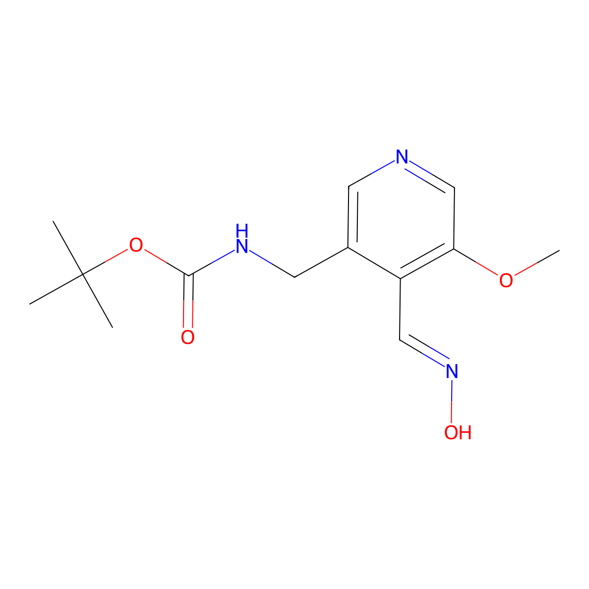 tert-butyl N-[[4-(hydroxyiminomethyl)-5-methoxy-3-pyridinyl]methyl]carbamate molecular structure, CAS 1138444-27-5