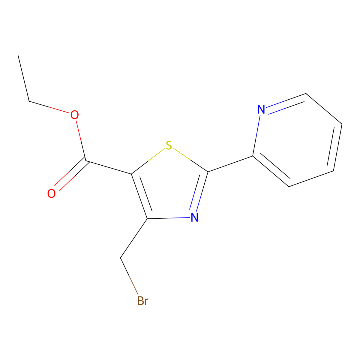 Ethyl 4-(bromomethyl)-2-(pyridin-2-yl)-1,3-thiazole-5-carboxylate molecular structure, CAS 1138444-37-7