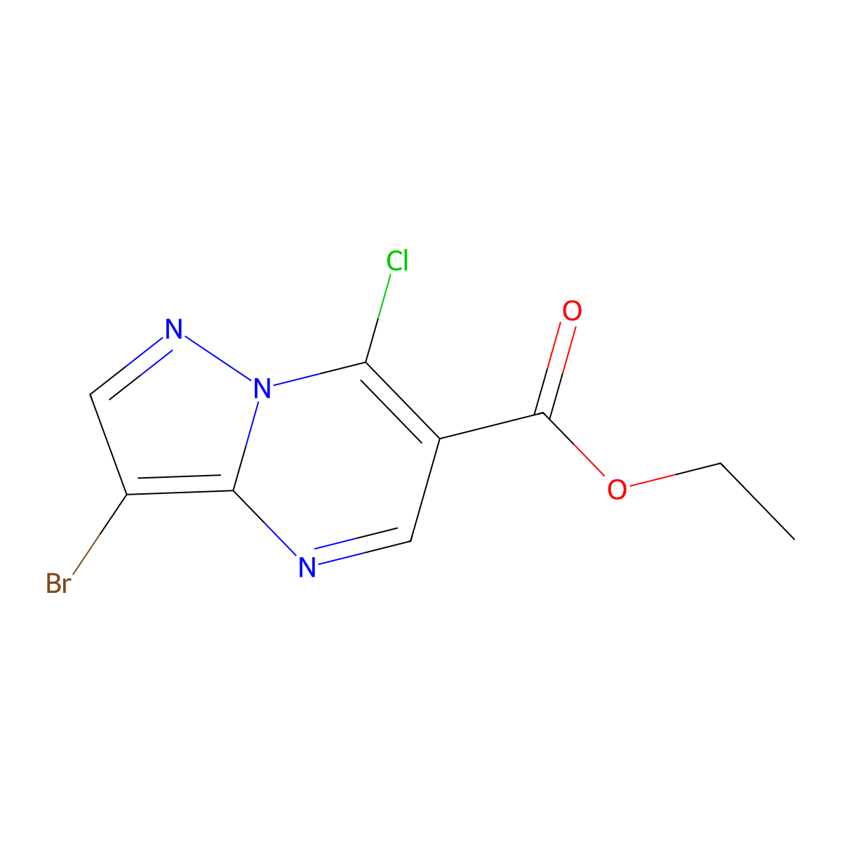 Ethyl 3-bromo-7-chloropyrazolo[1,5-a]pyrimidine-6-carboxylate molecular structure, CAS 1138513-35-5