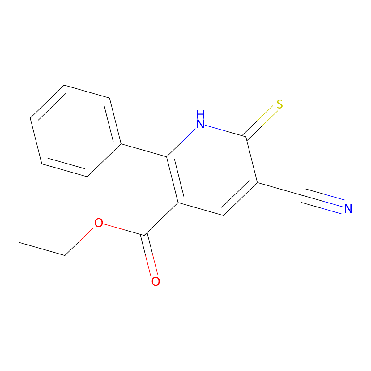 Ethyl 5-cyano-2-phenyl-6-sulfanylidene-1,6-dihydropyridine-3-carboxylate molecular structure, CAS 113858-92-7