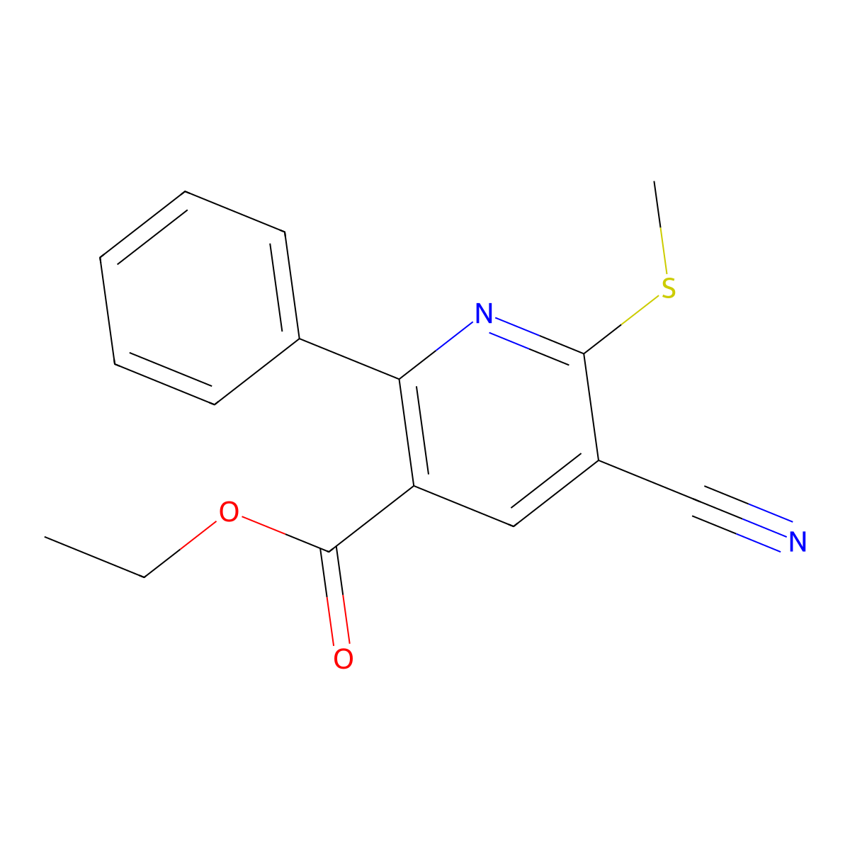 Ethyl 5-cyano-6-(methylsulfanyl)-2-phenylnicotinate molecular structure, CAS 113858-98-3