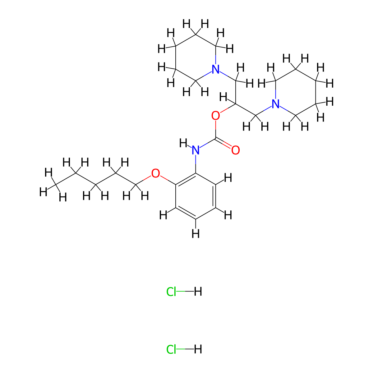 Carbamic acid, (2-(pentyloxy)phenyl)-, 2-(1-piperidinyl)-1-(1-piperidinylmethyl)ethyl ester, dihydrochloride molecular structure, CAS 113873-29-3