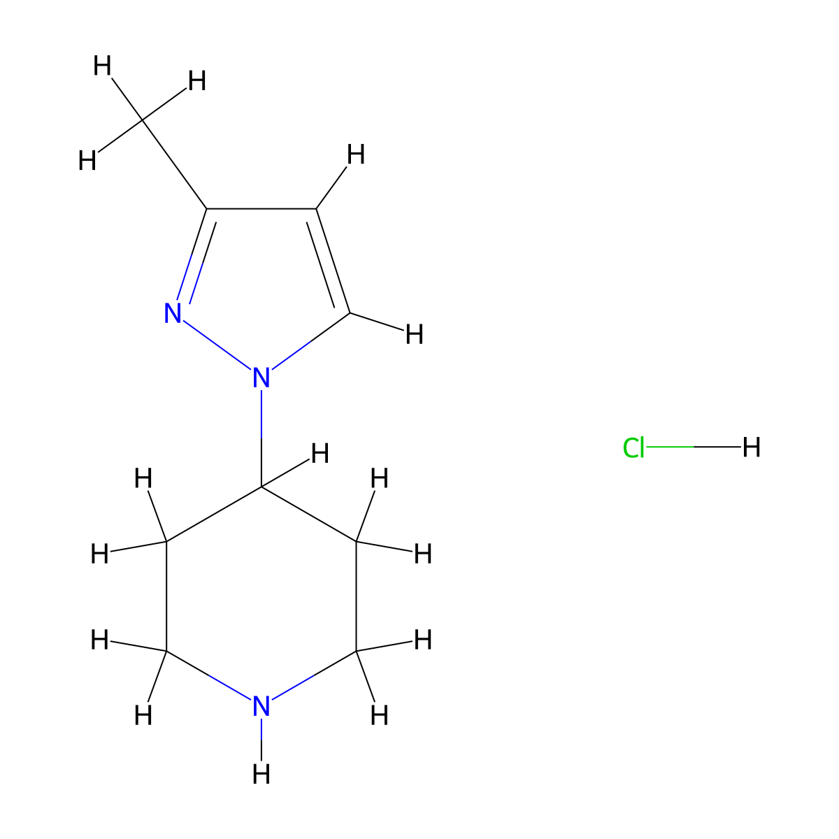4-(3-methyl-1H-pyrazol-1-yl)piperidine hydrochloride molecular structure, CAS 1138820-36-6