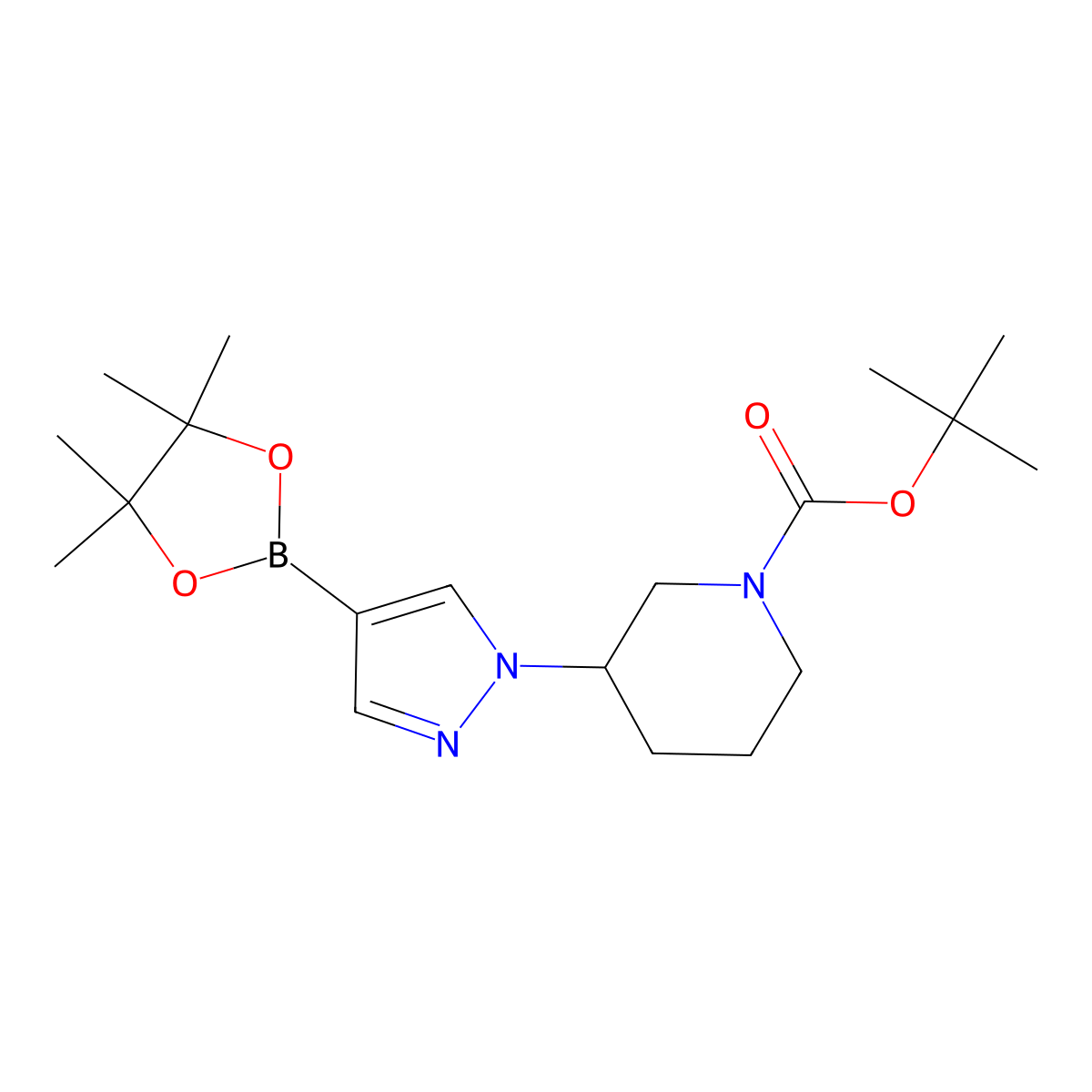 tert-butyl (3R)-3-[4-(tetramethyl-1,3,2-dioxaborolan-2-yl)-1H-pyrazol-1-yl]piperidine-1-carboxylate molecular structure, CAS 1138820-79-7