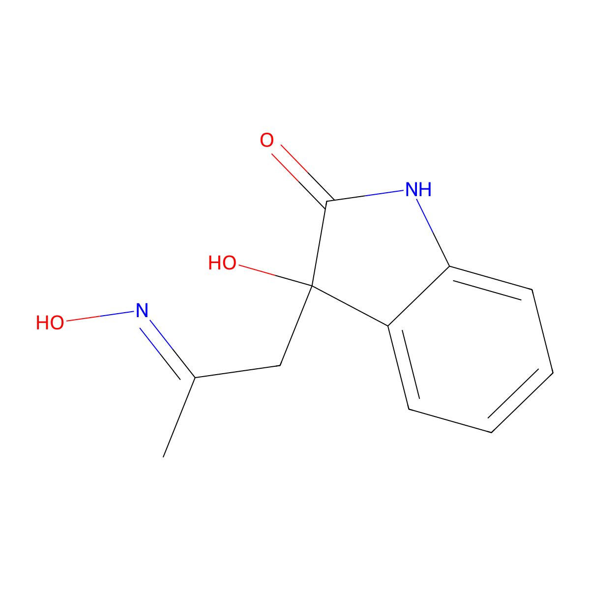 3-hydroxy-3-[2-(hydroxyimino)propyl]-2,3-dihydro-1H-indol-2-one molecular structure, CAS 1139-34-0