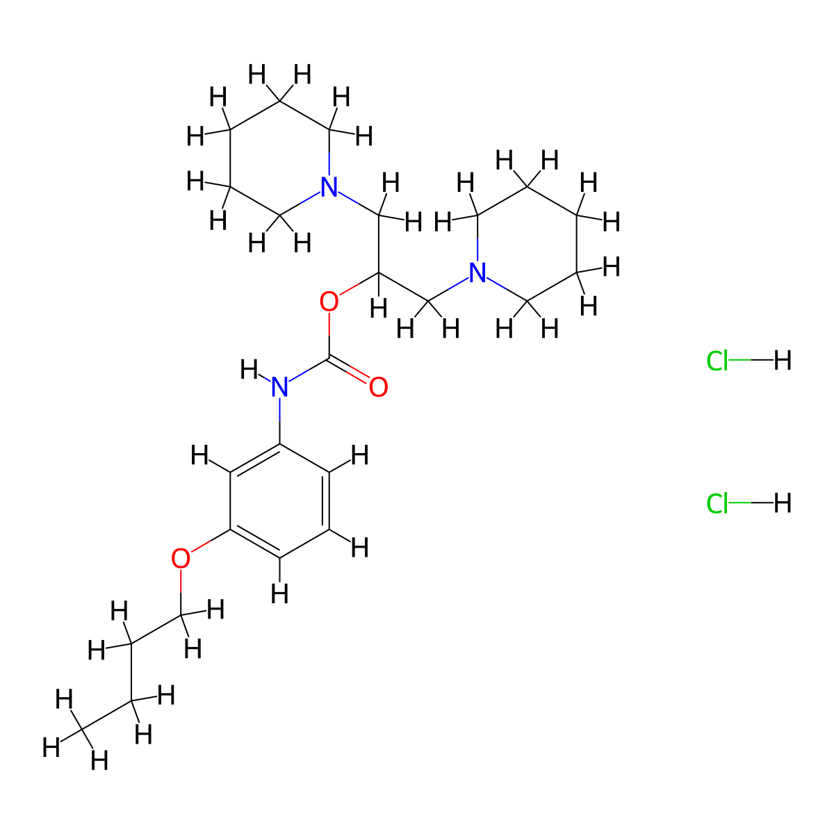 Carbamic acid, (3-butoxyphenyl)-, 2-(1-piperidinyl)-1-(1-piperidinylmethyl)ethyl ester, dihydrochloride molecular structure, CAS 113904-25-9