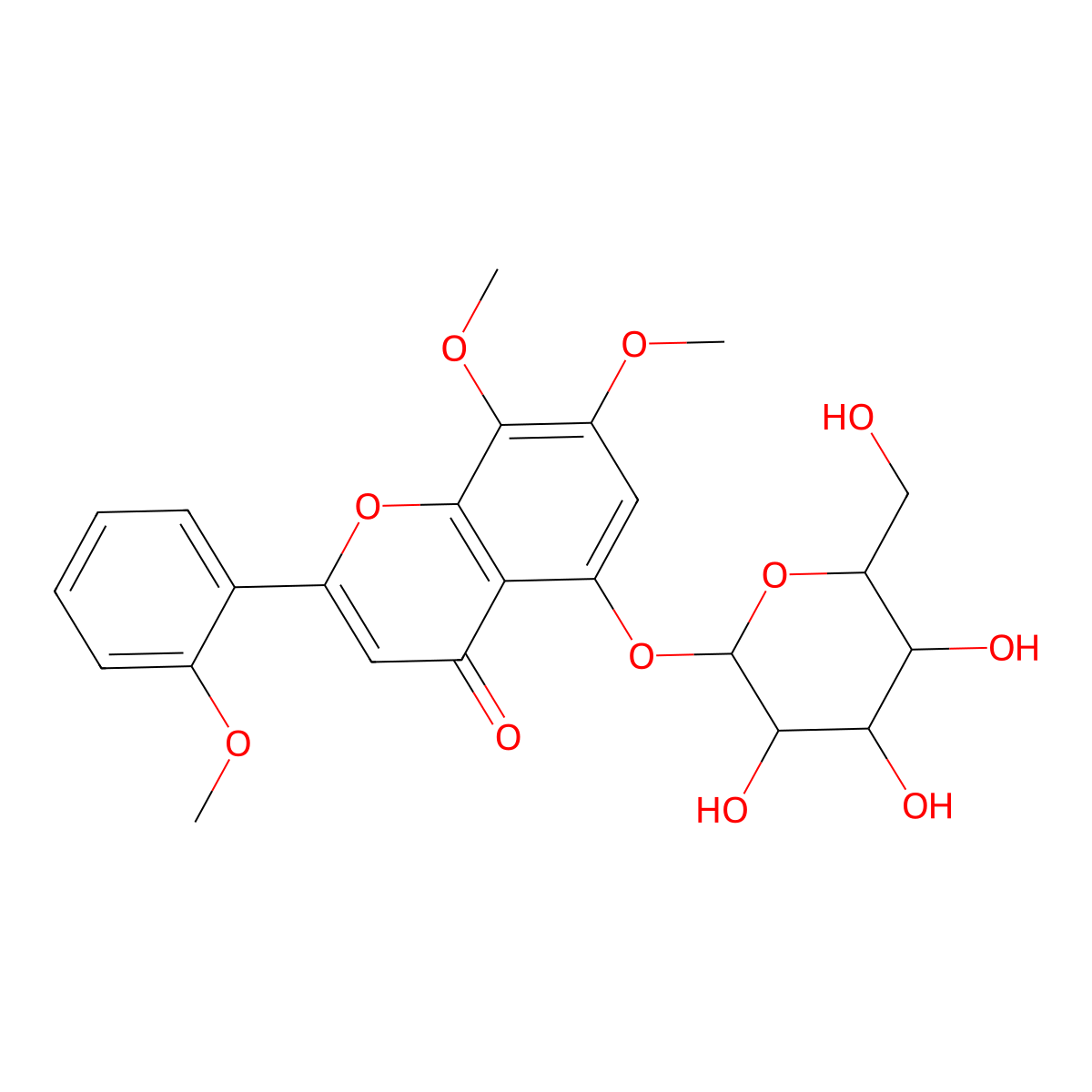 7,8-dimethoxy-2-(2-methoxyphenyl)-5-((2S,3R,4S,5S,6R)-3,4,5-trihydroxy-6-(hydroxymethyl)oxan-2-yl)oxychromen-4-one molecular structure, CAS 113963-41-0