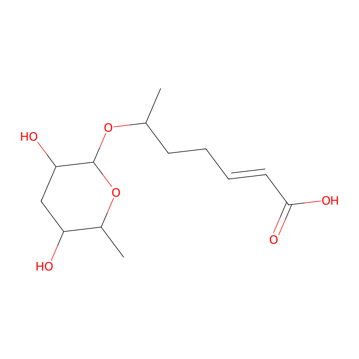 (2E,6R)-6-((3,6-Dideoxy-alpha-L-arabino-hexopyranosyl)oxy)-2-heptenoic acid molecular structure, CAS 1139837-37-8