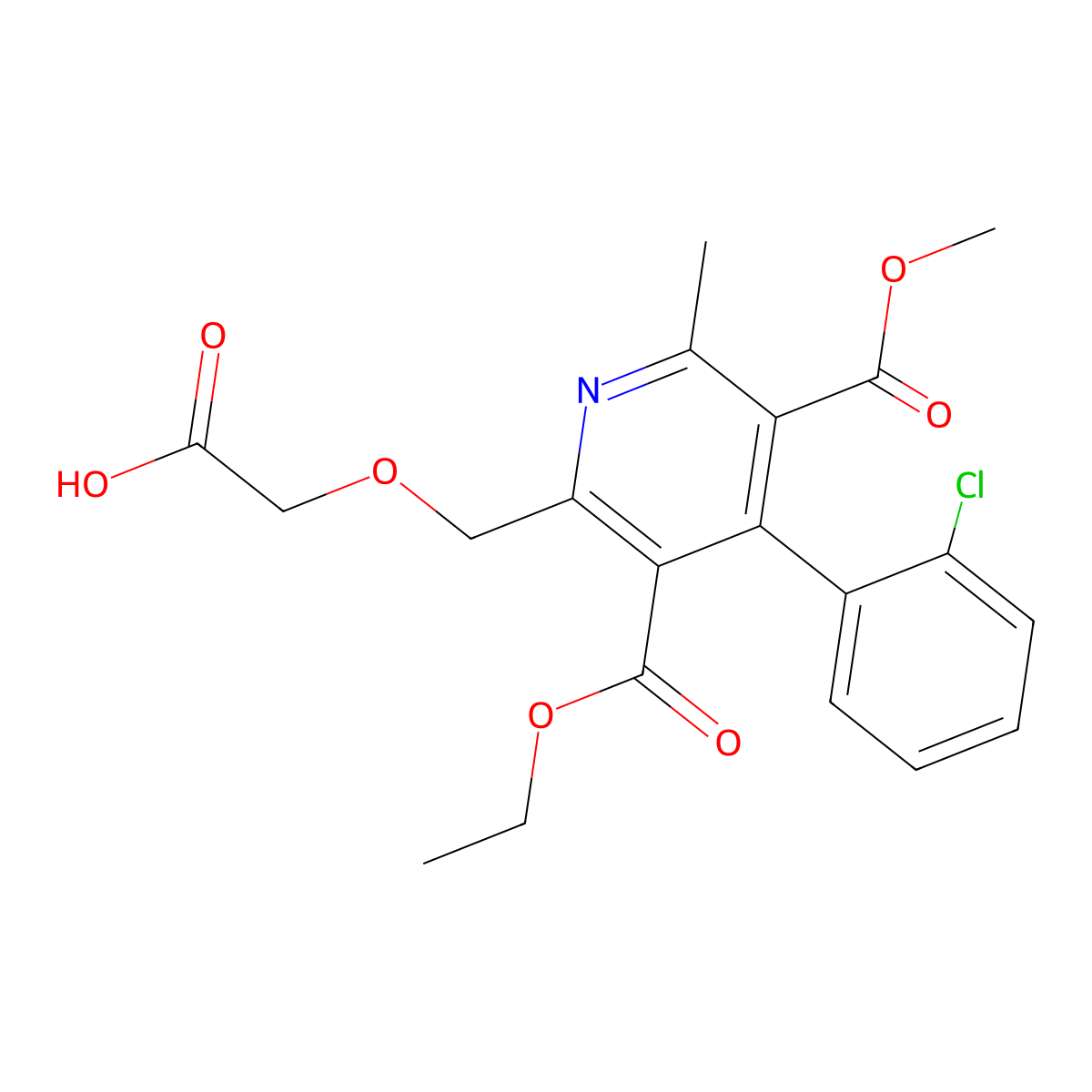 2-((4-(2-Chlorophenyl)-3-ethoxycarbonyl-5-methoxycarbonyl-6-methyl-2-pyridyl)methoxy)acetic acid molecular structure, CAS 113994-45-9
