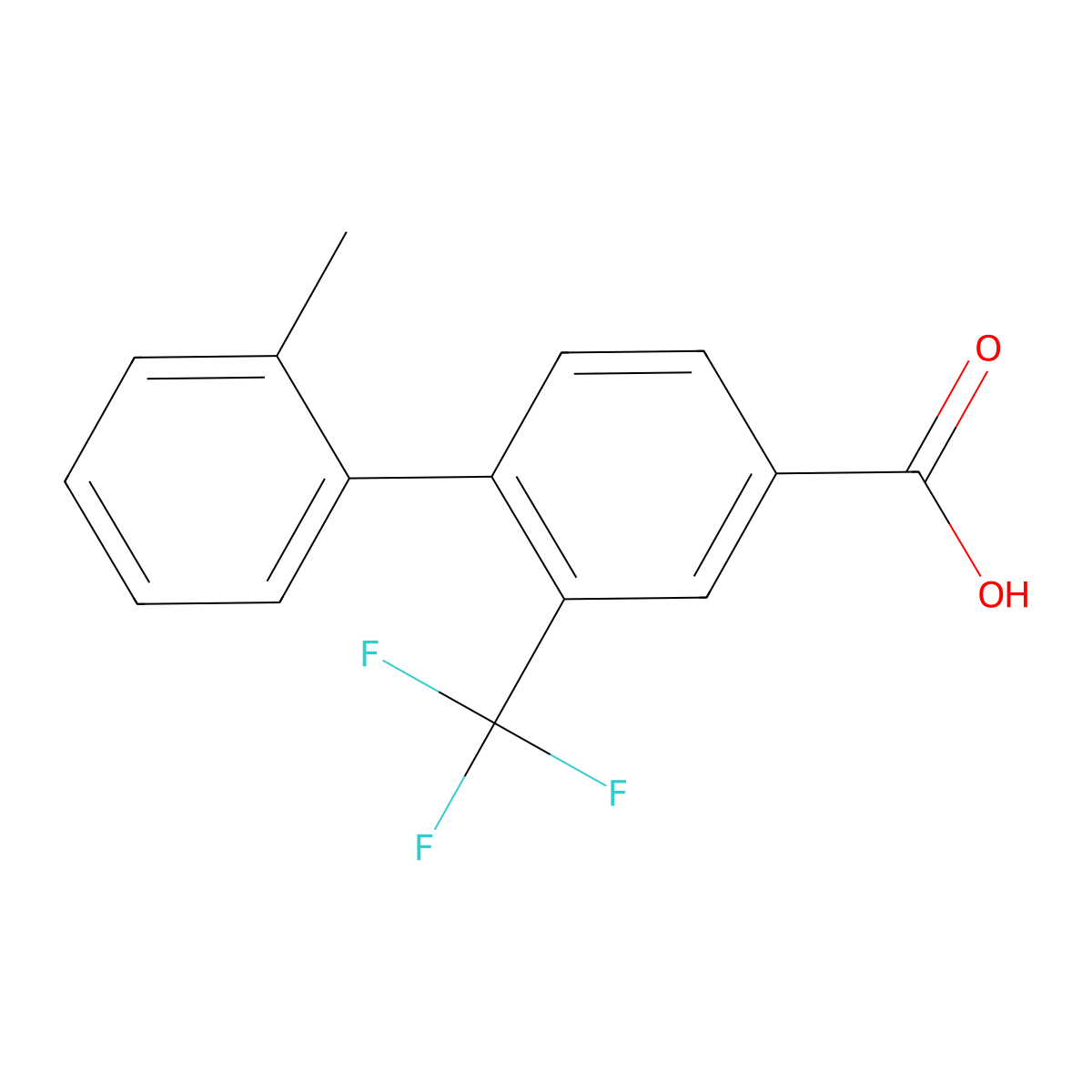 2'-Methyl-2-(trifluoromethyl)-[1,1'-biphenyl]-4-carboxylic acid molecular structure, CAS 1140462-04-9
