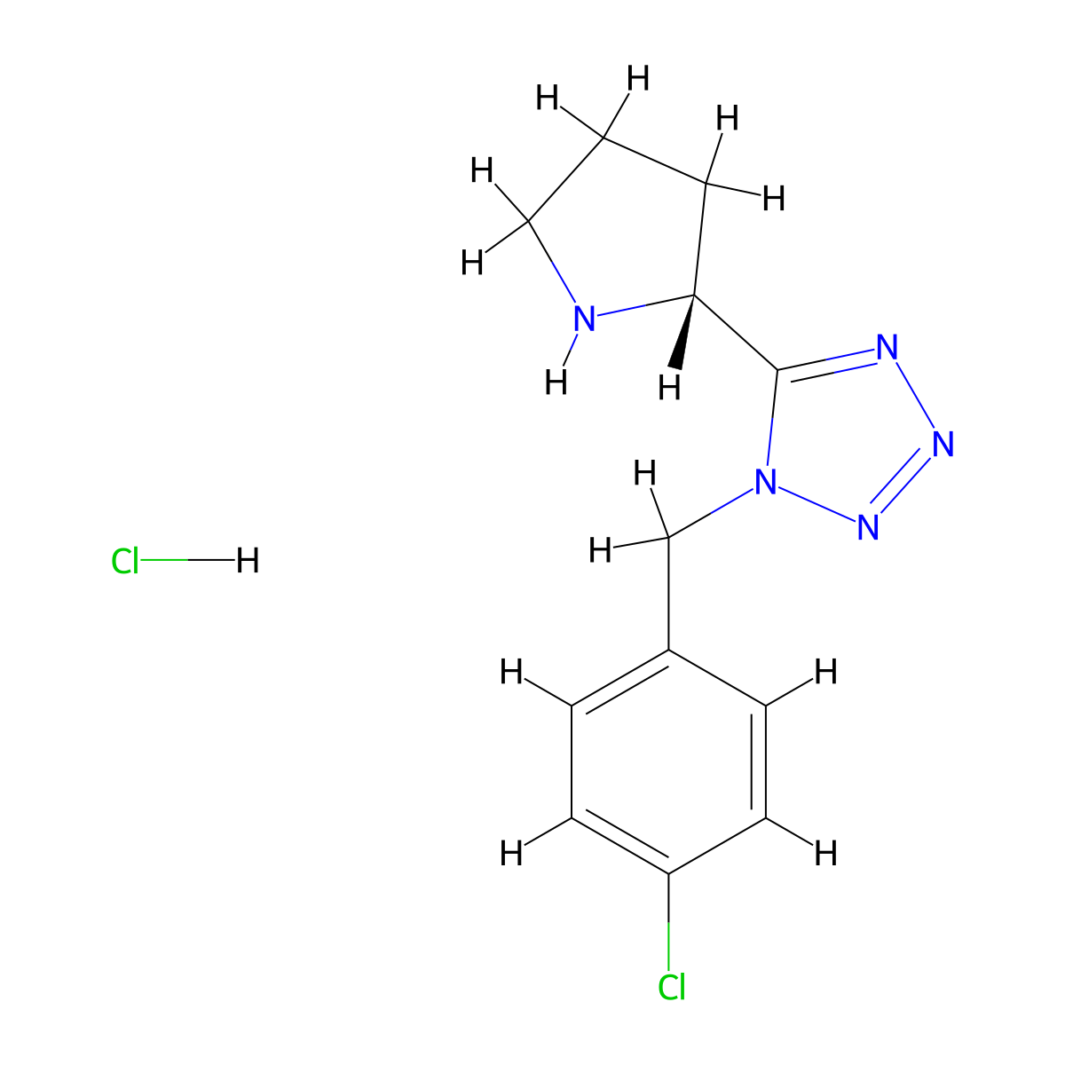 1-[(4-chlorophenyl)methyl]-5-[(2R)-pyrrolidin-2-yl]tetrazole;hydrochloride molecular structure, CAS 1140496-50-9