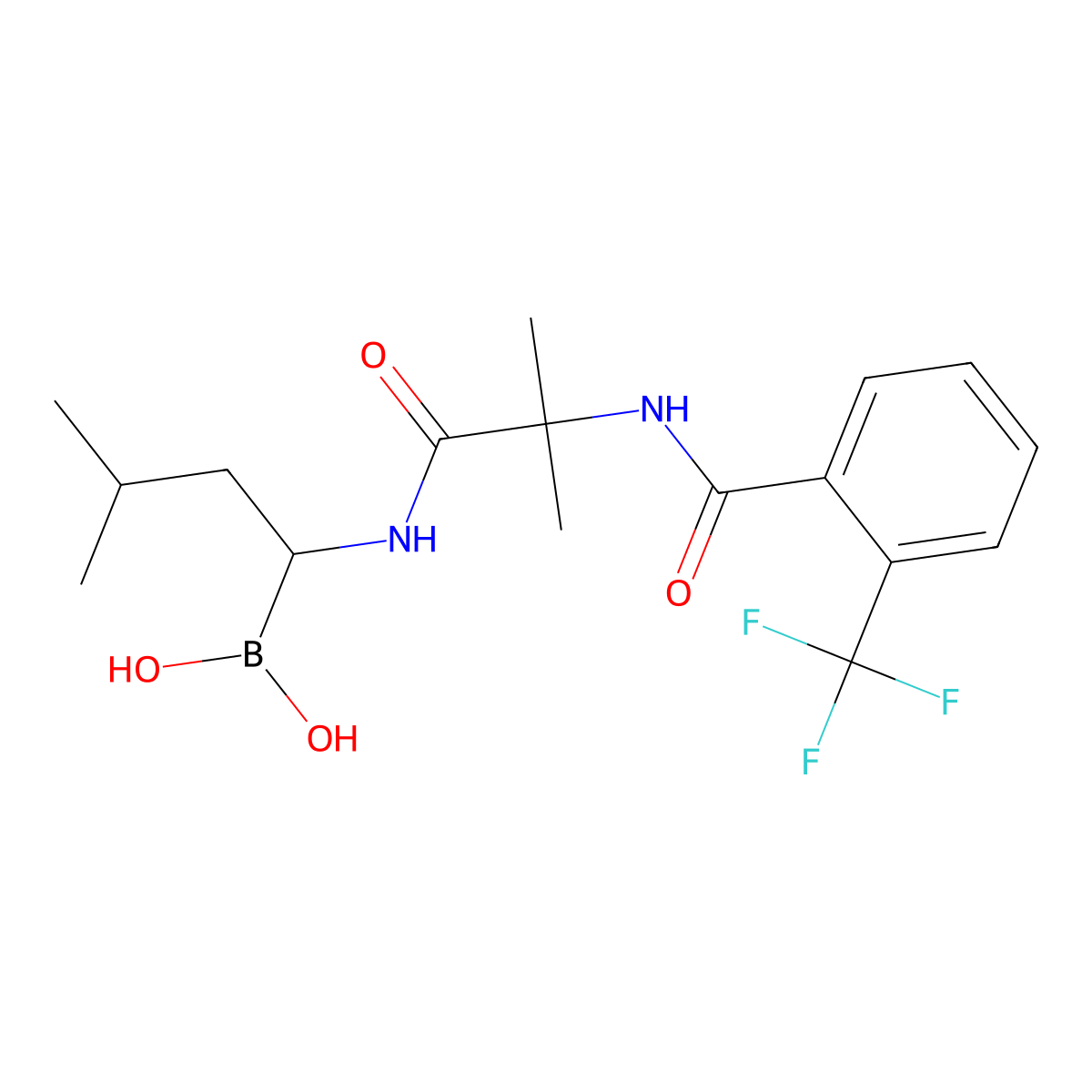 [(1R)-3-methyl-1-[[2-methyl-2-[[2-(trifluoromethyl)benzoyl]amino]propanoyl]amino]butyl]boronic acid molecular structure, CAS 1140517-08-3