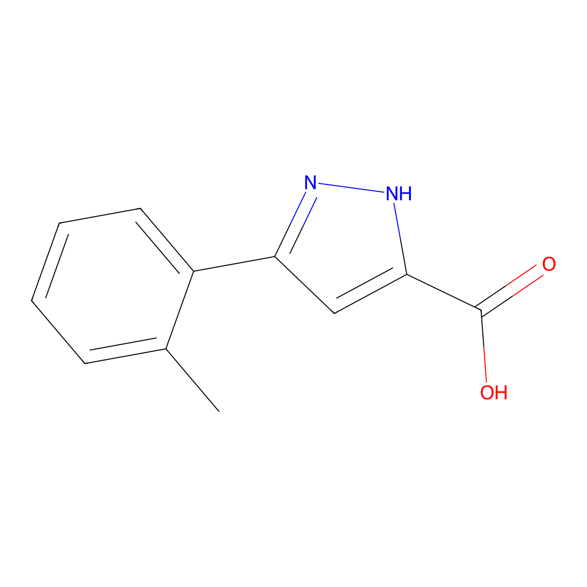 3-(2-methylphenyl)-1H-pyrazole-5-carboxylic acid molecular structure, CAS 1140528-29-5
