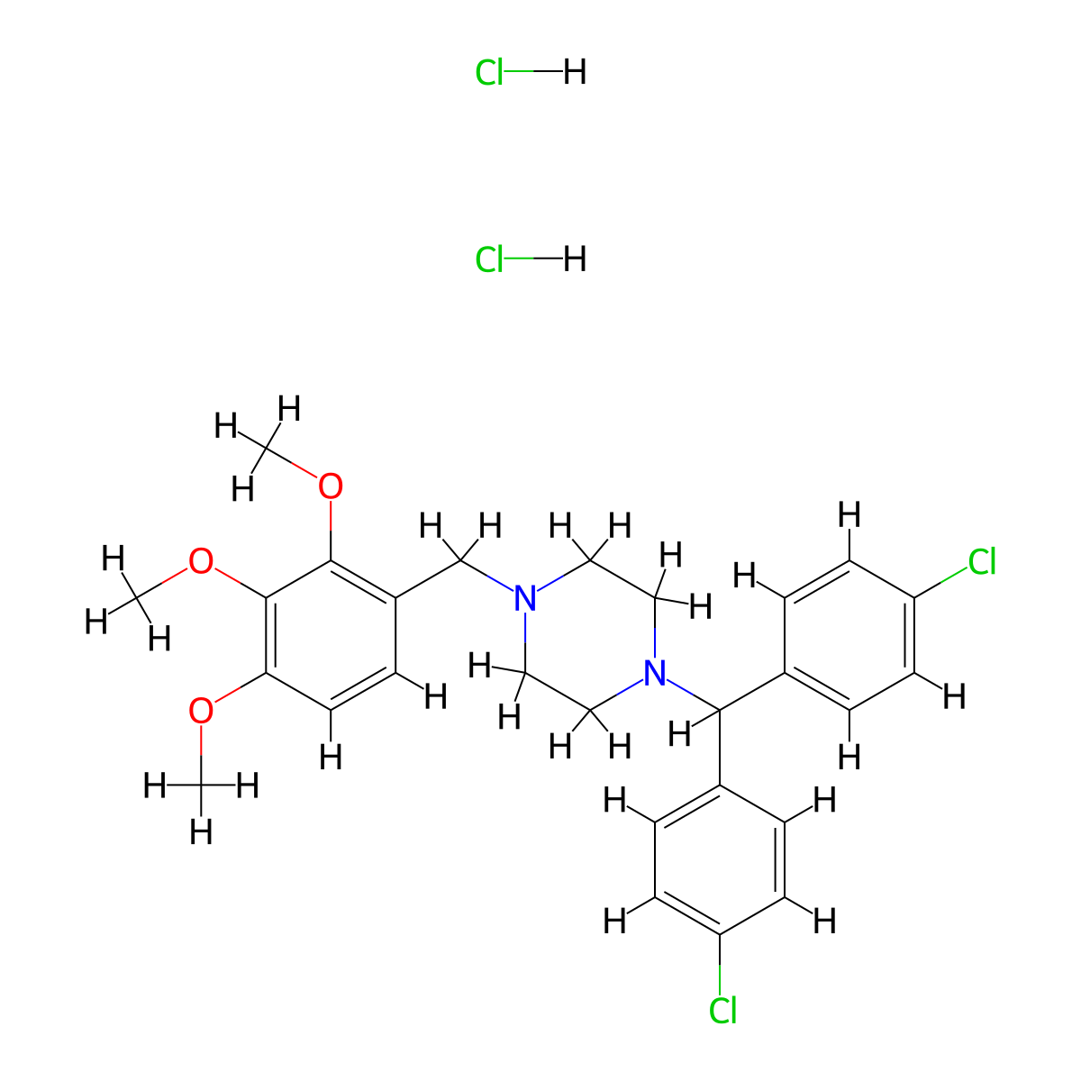 1-[Bis(4-chlorophenyl)methyl]-4-[(2,3,4-trimethoxyphenyl)methyl]piperazine dihydrochloride molecular structure, CAS 114055-20-8