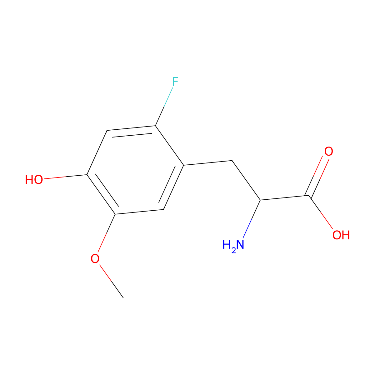 Phenylpropionic acid, alpha-amino-2-fluoro-4-hydroxy-5-methoxy- molecular structure, CAS 114077-01-9