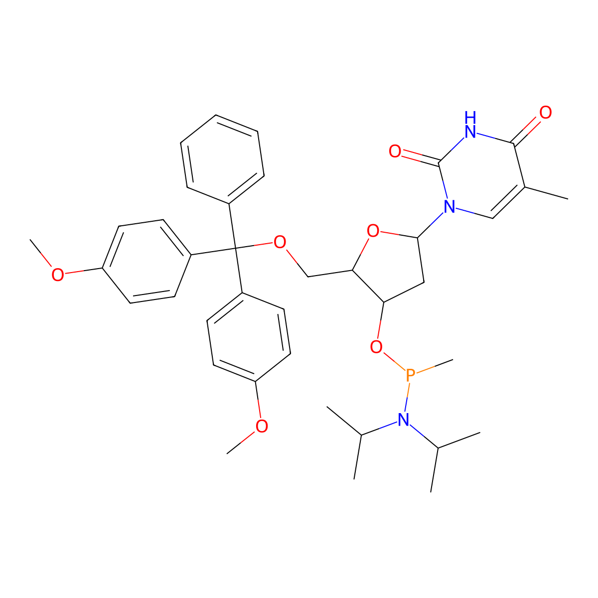 5'-DMTr-T-Methyl phosphonamidite molecular structure, CAS 114079-04-8