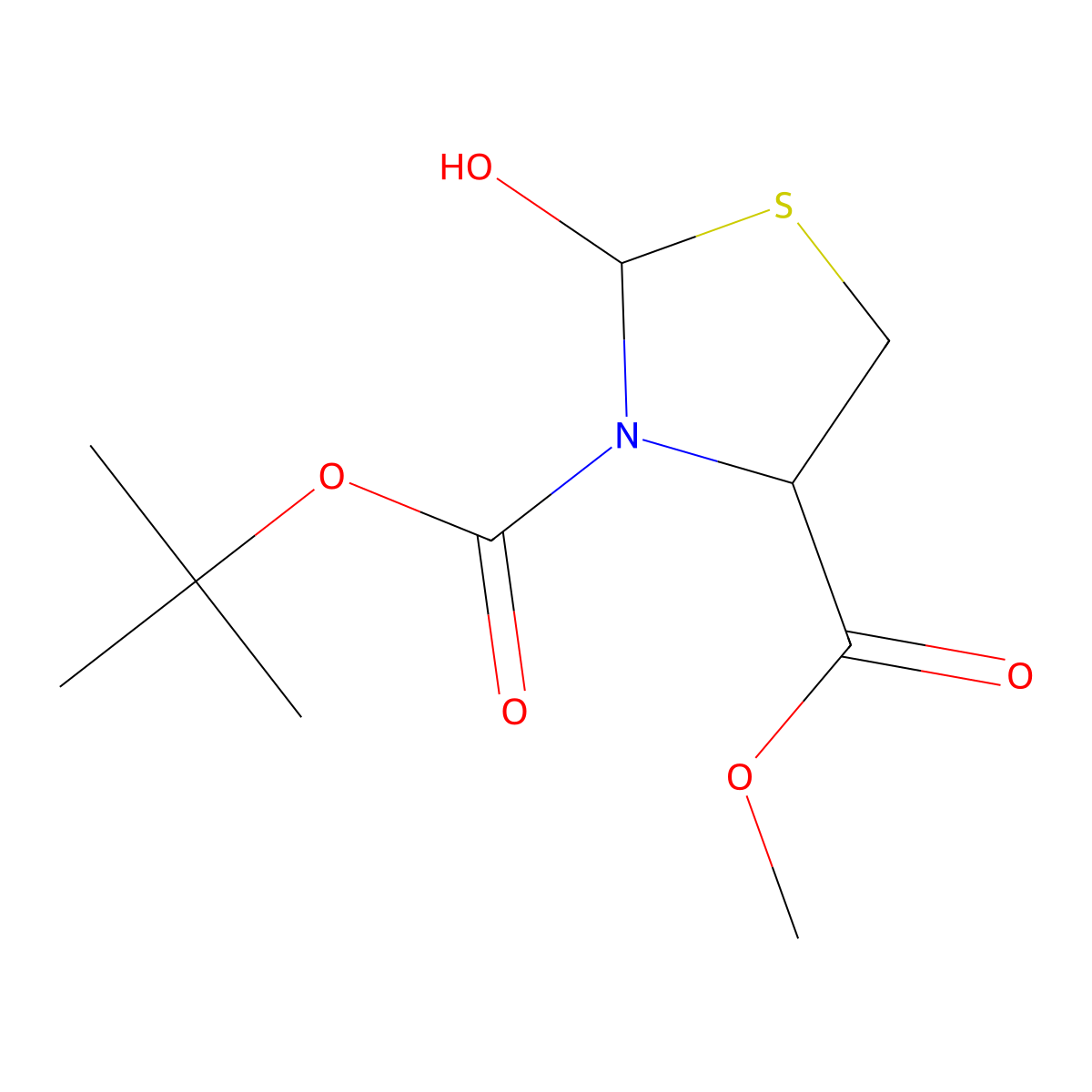 rel-3-(tert-Butyl) 4-methyl (2S,4R)-2-hydroxythiazolidine-3,4-dicarboxylate molecular structure, CAS 1140832-56-9