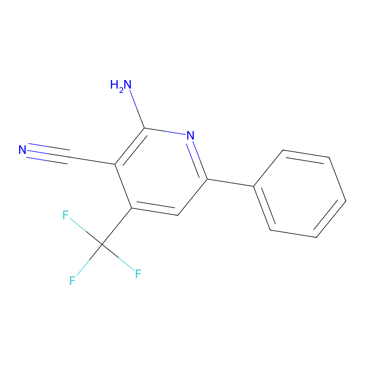 2-Amino-6-phenyl-4-(trifluoromethyl)pyridine-3-carbonitrile molecular structure, CAS 114085-00-6