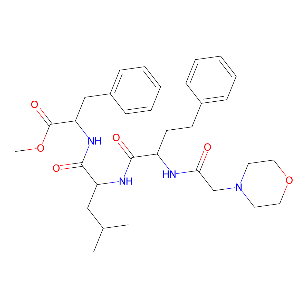 (S)-Methyl 2-((S)-4-Methyl-2-((S)-2-(2-MorpholinoacetaMido)-4-phenylbutanaMido)pentanaMido)-3-phenylpropanoate molecular structure, CAS 1140908-89-9