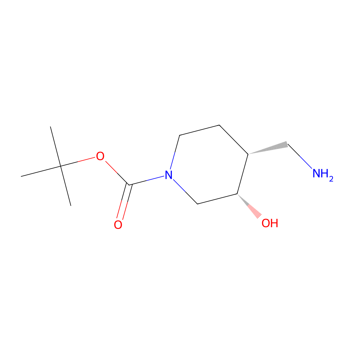 Tert-butyl (3s,4r)-4-(aminomethyl)-3-hydroxypiperidine-1-carboxylate molecular structure, CAS 1141056-98-5