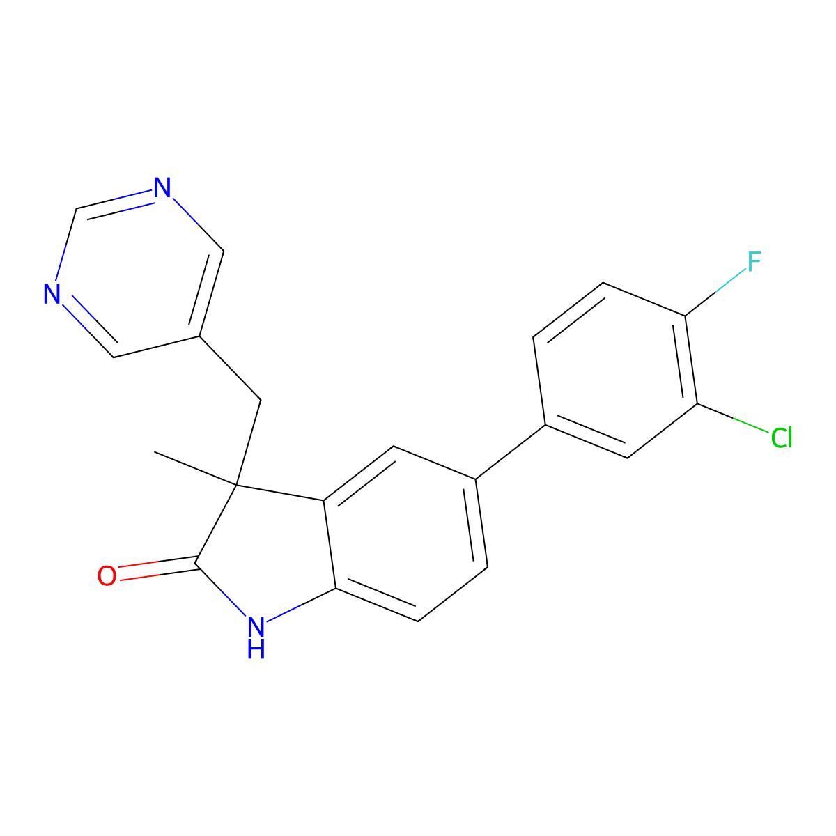 5-(3-Chloro-4-fluorophenyl)-3-methyl-3-(pyrimidin-5-ylmethyl)indolin-2-one molecular structure, CAS 1141080-83-2