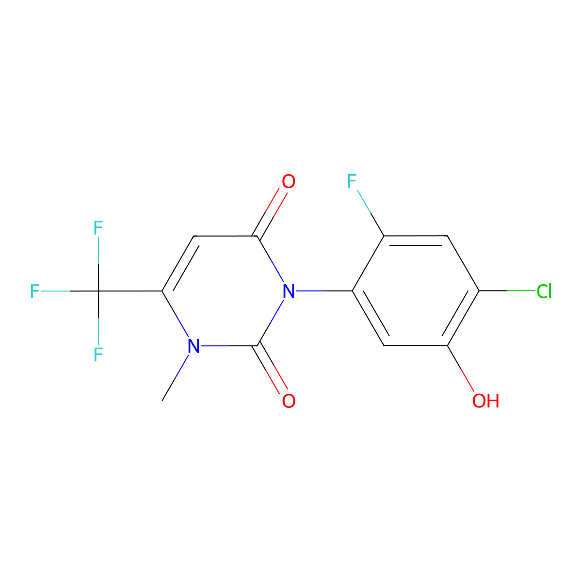 1-methyl-6-trifluoromethyl-3-(4-chloro-2-fluoro-5-hydroxyphenyl)-2,4(1H,3H)-pyrimidinedione molecular structure, CAS 114136-60-6