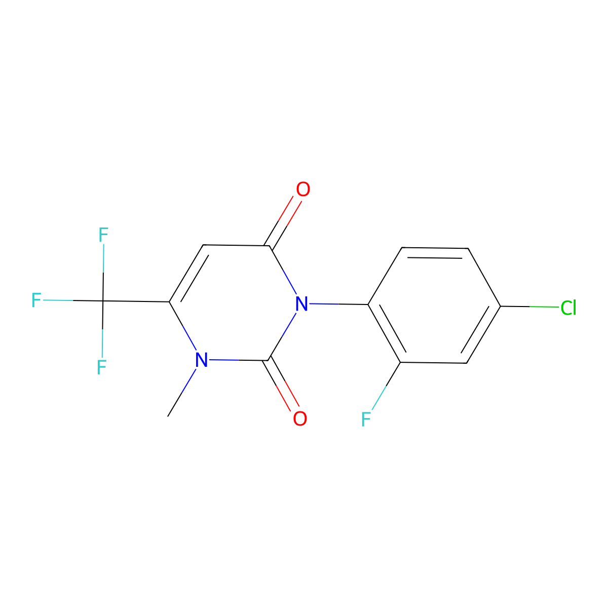 1-methyl-6-trifluoromethyl-3-(4-chloro-2-fluorophenyl)-2,4(1H,3H)-pyrimidinedione molecular structure, CAS 114136-66-2