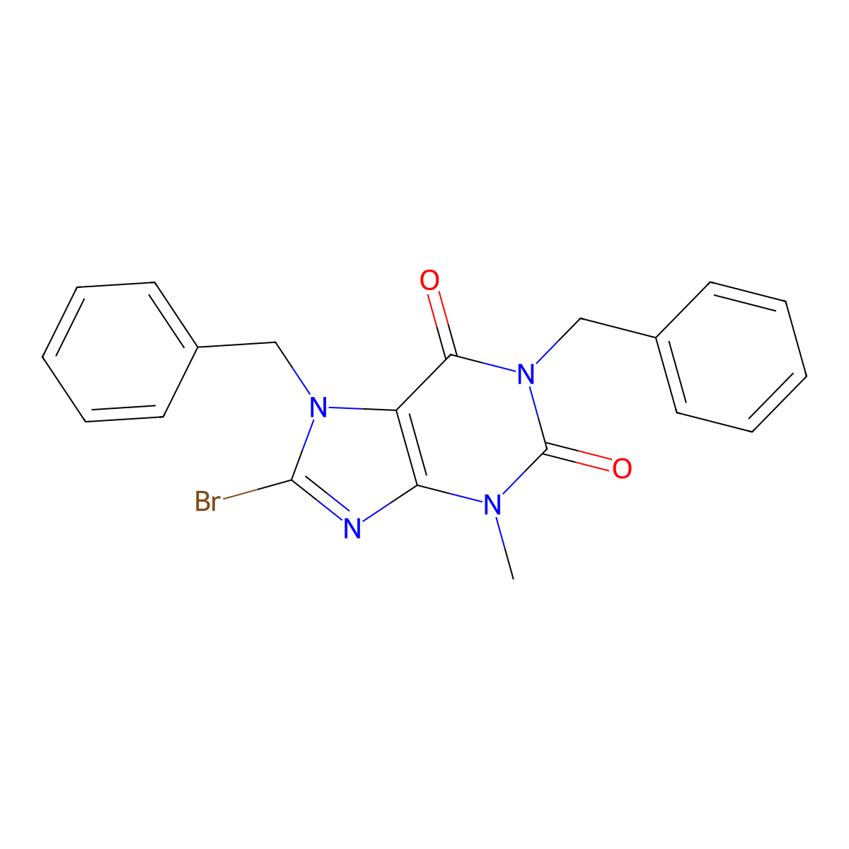 1,7-dibenzyl-8-bromo-3-methyl-2,3,6,7-tetrahydro-1H-purine-2,6-dione molecular structure, CAS 114145-28-7
