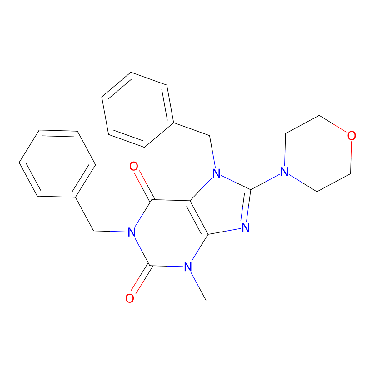 1,7-Dibenzyl-3-methyl-8-morpholin-4-ylpurine-2,6-dione molecular structure, CAS 114145-36-7