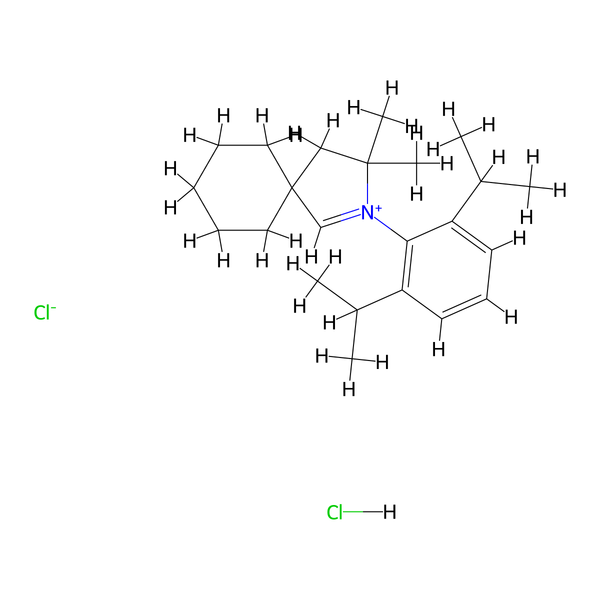 2-[2,6-Bis(1-methylethyl)phenyl]-3,3-dimethyl-2-azoniaspiro[4.5]dec-1-ene hydrogen dichloride molecular structure, CAS 1141464-90-5