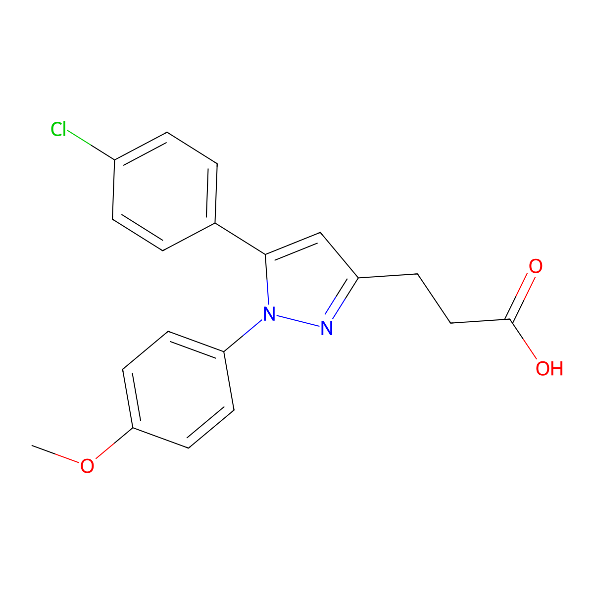 3-[5-(4-chlorophenyl)-1-(4-methoxyphenyl)pyrazol-3-yl]propanoic Acid molecular structure, CAS 114150-42-4