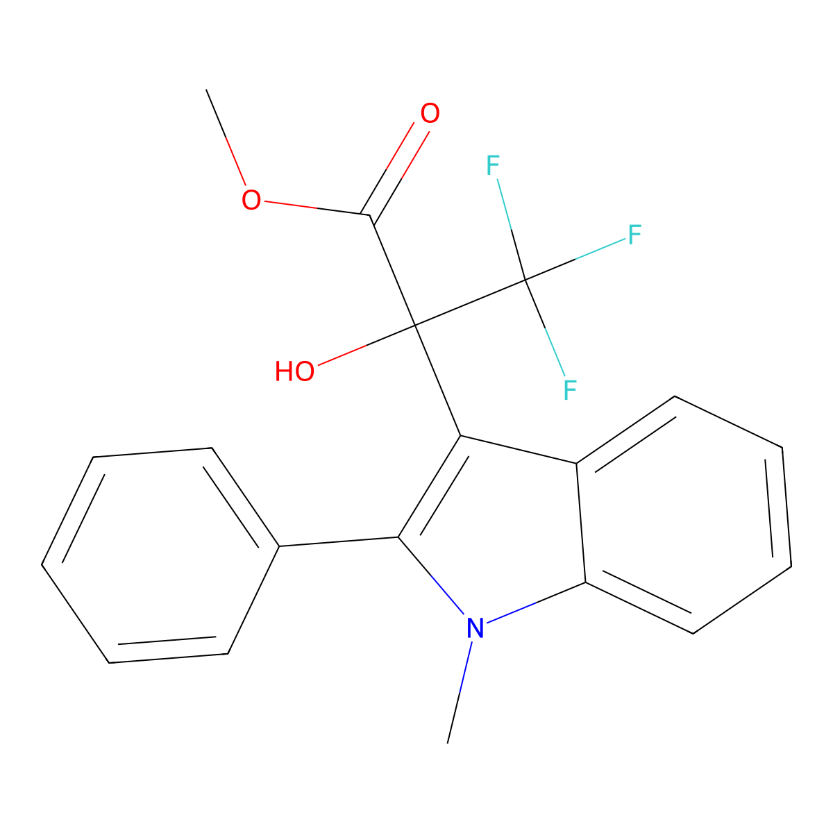 Methyl 3,3,3-trifluoro-2-hydroxy-2-(1-methyl-2-phenylindol-3-yl)propanoate molecular structure, CAS 114155-19-0