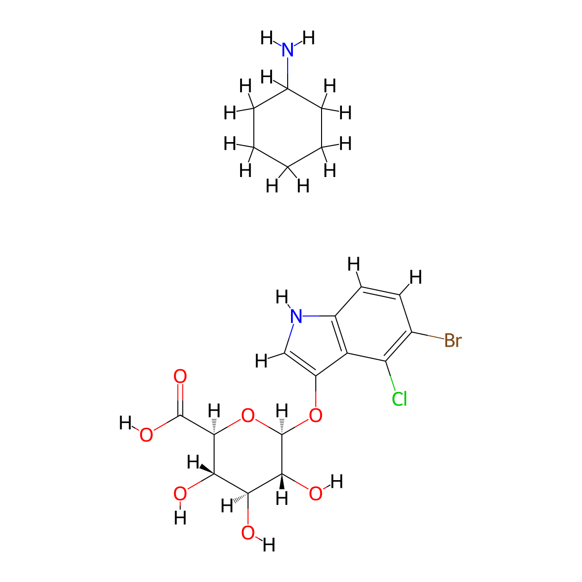 beta-D-Glucopyranosiduronic acid, 5-bromo-4-chloro-1H-indol-3-yl, compd. with cyclohexanamine (1:1) molecular structure, CAS 114162-64-0