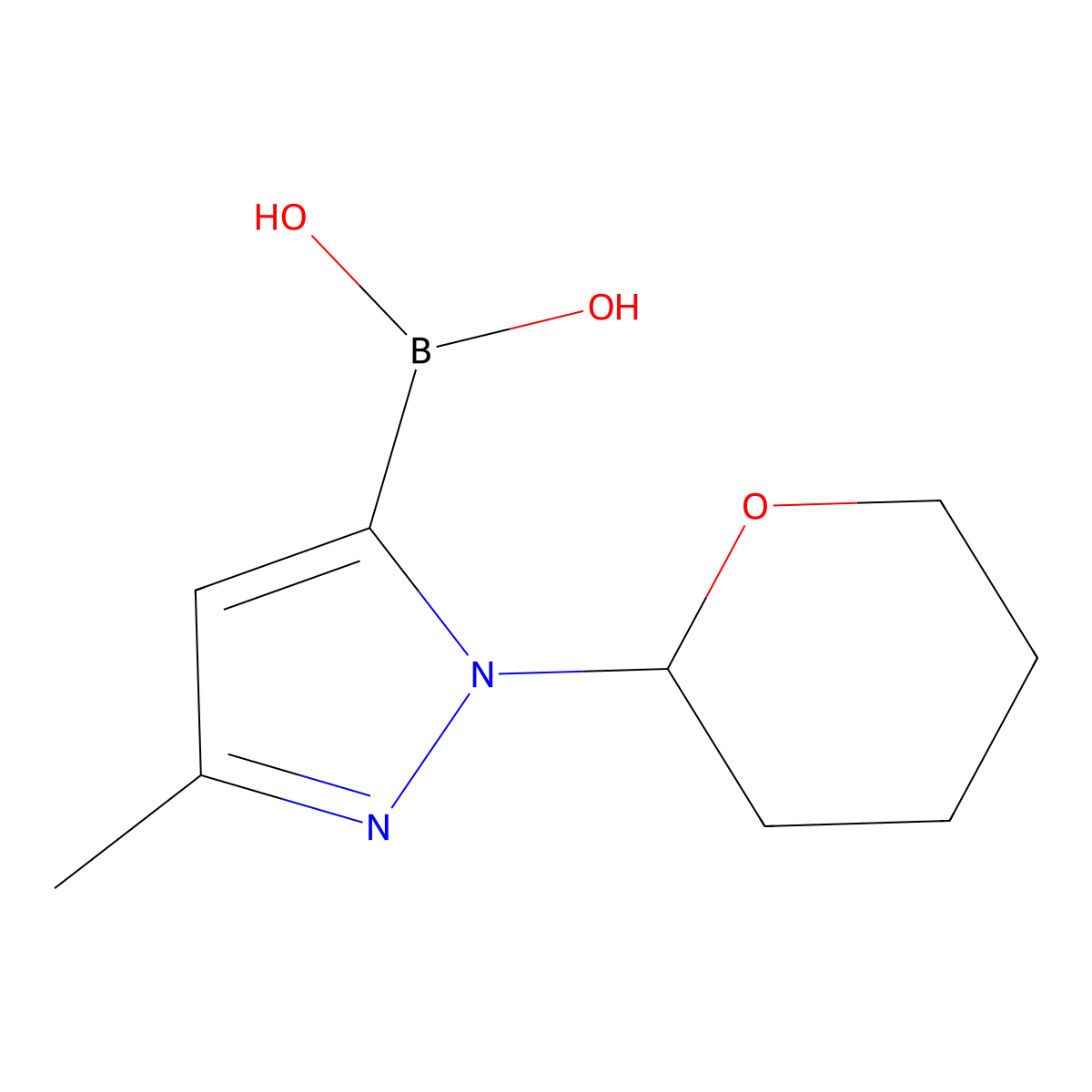 [3-methyl-1-(oxan-2-yl)-1H-pyrazol-5-yl]boronic acid molecular structure, CAS 1141878-24-1