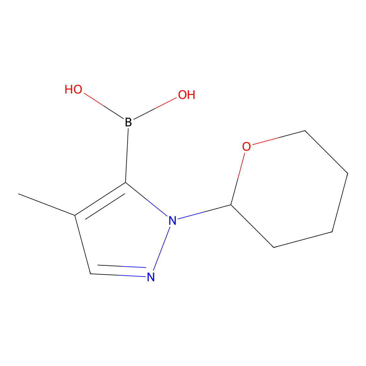 [4-methyl-1-(oxan-2-yl)-1H-pyrazol-5-yl]boronic acid molecular structure, CAS 1141878-27-4