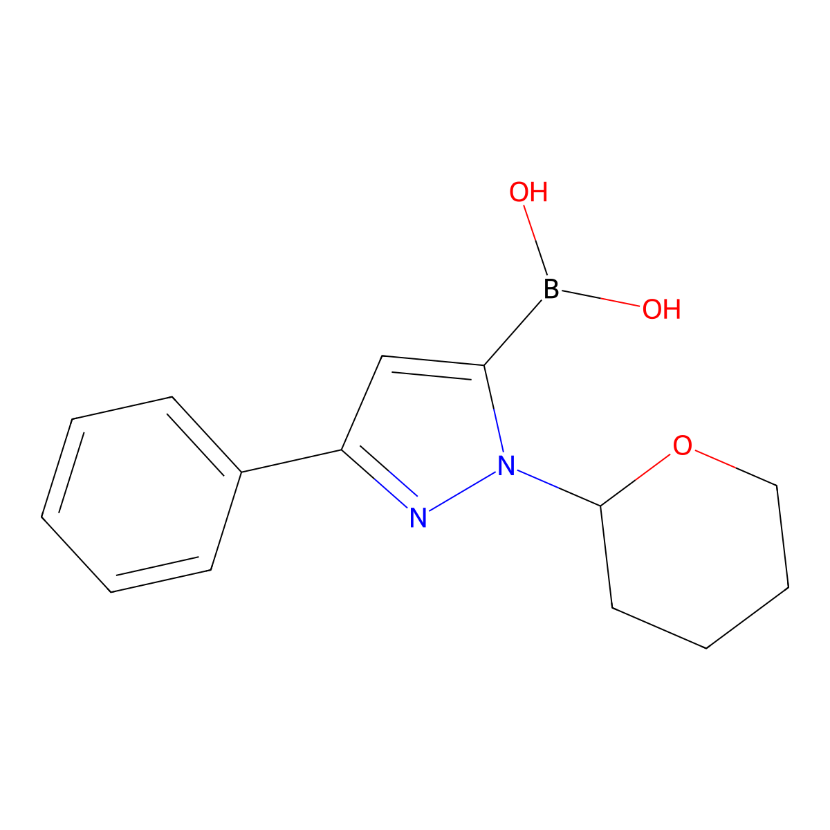 [1-(oxan-2-yl)-3-phenyl-1H-pyrazol-5-yl]boronic acid molecular structure, CAS 1141878-30-9