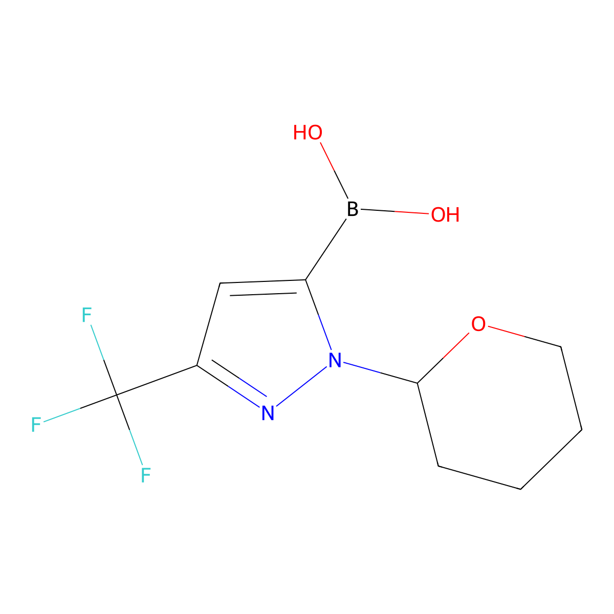(1-(Tetrahydro-2H-pyran-2-yl)-3-(trifluoromethyl)-1H-pyrazol-5-yl)boronic acid molecular structure, CAS 1141878-45-6